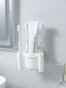 1pc Wall-Mounted Toothbrush Holder, Durable Plastic Bathroom Storage Box With Multiple Compartments For Toothbrush, Toothpaste And Necessities, Space Saving Design, Bathroom Storage Box With Drainage Function(Random Color)