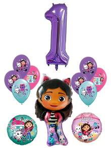 Tema de Gabby's Dollhouse - Globos de película de aluminio de alta calidad con forma de Gabby + Nuevos globos de látex impresos + Globos de película de aluminio digital morados, globos de látex morados, azules, blancos y rosas, adecuados para decoración de fiestas de cumpleaños, decoración de fiestas de festivales, decoración de globos para fiestas de cumpleaños de niños que aman a Gabby, Halloween, Navidad, Día de Acción de Gracias, Día del Niño - Multicolor - Ver 6