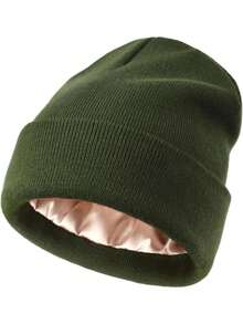 Women Satin Lined Knit Beanie Hat Winter Hats For Women Men Silk Lining Soft Slouchy Warm Cuffed Beanie Hat - Knitted Hat - View 23