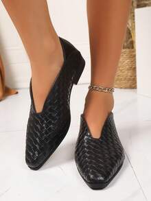 Women's Retro Fish Scale Woven Casual Comfortable Simple Flat Shoes, Suitable For Spring And Autumn - Black - View 2