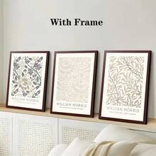 3 Pieces Of William Morris Floral Canvas Wall Art Set, Beige Retro Decoration, Optional Wooden Frame Retro Poster, Suitable For Living Room, Bedroom, Home Office - Neutral Home Decoration Gift - Multicolor - View 17