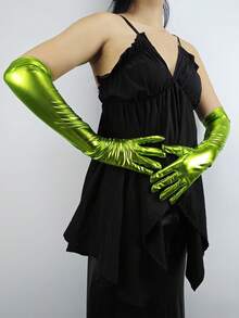 1 Pair Glossy Reflective Long Fingerless Gloves, Sexy Nightclub Costume Accessory For Halloween, Date Night, Cosplay - A - View 6