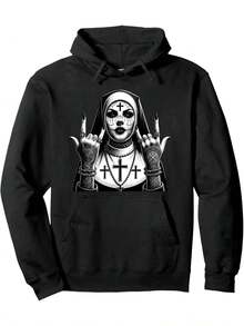 Gothic Aesthetics Not Holy Glench Emo Punk Nun Pullover - Black - View 8