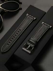 1件裝男士極簡運動風錶帶，適用於 38mm 40mm 41mm 42mm 44mm 45mm 46mm 49mm，相容 Series 11 10 9 8 SE 7 6 5 4 3 2 1 Ultra 3/2/1，可替換 PU 皮革錶帶，黑色錶帶配件 - 黑色 - 查看 2