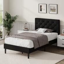 Upholstered  Bed Frame With Headboard, Linen Platform Bed  Frame With Wooden Slats Support,Twin/ Full/ Queen/ King,Pink/ White/ Blue/ Light Grey/ Dark Grey/ Black/ Cream - 黑色 - 查看 1