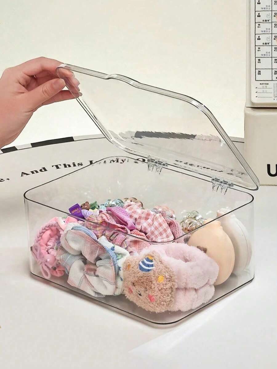 1pc/2pcs Jewelry Storage Box, Flip-Top Transparent Dust-Proof Box For Hair Clips, Headbands, Elastic Bands, Desktop Organizer, Stackable Storage Box For Drawer, Vanity, Bathroom, Gift For Girlfriend - Transparent Gray - View 1