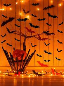 72 szt. - naklejka ścienna z nietoperzem na Halloween, przerażające naklejki ścienne 3D z nietoperzem, przerażające, sztuczne, plastikowe, samoprzylepne naklejki ścienne z nietoperzem do dekoracji pokoju na Halloween, 4 różne rozmiary, wodoodporny, realistyczny nietoperz do dekoracji okna na Halloween, wystrój pokoju, wystrój domu, jesień, wystrój imprezy