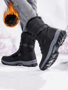 Neue Winterwarme Plüsch Herren Schneestiefel Outdoor Sportschuhe Wanderstiefel Hochwertige Stiefel Leicht Vielseitig Paar Design Warme Stiefel - Schwarz - Übersicht 2