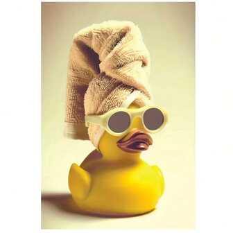 1 pieza Pato de goma extravagante con toalla envuelta - Pato amarillo caprichoso con gafas de moda y gorro, decoración del hogar enmarcada en lienzo para dormitorio, sala de estar, baño o dormitorio, perfecto para el Día de la Madre, Pascua y regalos únicos, decoración de dormitorio | Obra de arte enmarcada