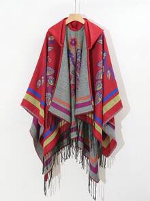 1 件纯色渐变休闲连帽斗篷，秋冬款 - 彩色 - 查看 48