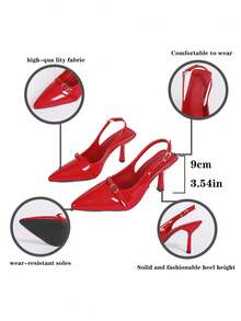 Décolleté con tacco a rocchetto da donna, scarpe da sposa con tacco alto a punta in pelle verniciata, tacchi a spillo rossi, scarpe da damigella d'onore, sandali eleganti e versatili con cinturino alla caviglia per signore mature - Rosso - Visualizzare 5