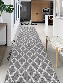 【摩洛哥格纹长条地垫】柔软质感聚丙烯摩洛哥格纹长条地垫 - 防滑、机洗、优雅黑白设计 - 适用于浴室、走廊、厨房、玄关等场所，是浴室厨房装饰的理想之选。