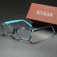RIVSAR 閱讀眼鏡，方形花卉拼接彈簧鉸鏈鏡框，適用於辦公、電腦及日常使用 - 透明色 - 查看 20