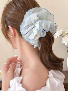 1pc Rural Style Fabric Chiffon Flower Printed Hair Scrunchie With Fringed Edge For Girls' Hair Ties Valentine's Day ValentinesScrunchiesscrunchy Hair Ties Ponytail Head Accessories Elastic Band Beauty Home Hair Accessories - Multicolor - View 10