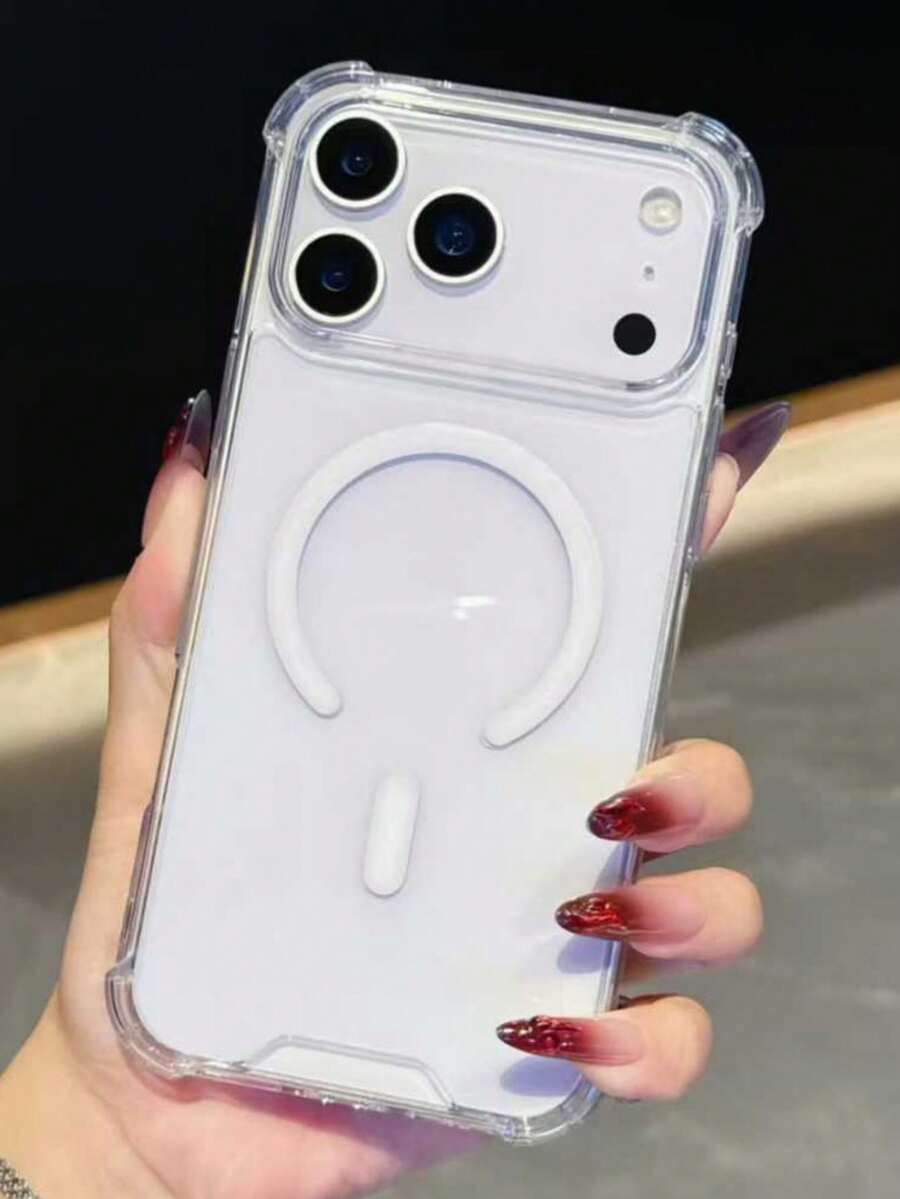 1 pieza Funda magnética transparente de cristal de 4 esquinas minimalista compatible con iPhone 17 Pro Max, antigotas, carga inalámbrica suave