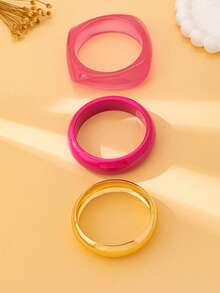 3件套时尚超大简约彩色手镯套装（女士款） - 金黃色 - 查看 6