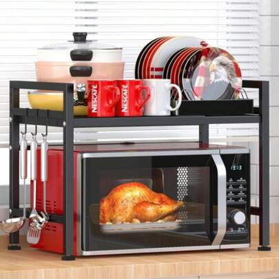 Étagère pour micro-ondes, grille de four, étagère extensible pour micro-ondes avec crochets de suspension, support pour micro-ondes avec rangement pour comptoir de cuisine, acier carbone (2e/3e étage)