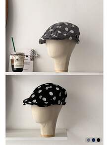 1pc Retro Polka Dot Newsboy Cap For Women, Versatile Wide Brim Beret Hat With Small Head Circumference, Fashionable Reversible Duck Bill Cap, Artistic Painter Hat, Spring/Autumn