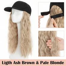 16inch/40cm Adjustable Baseball Cap Hat With Long Wavy Curly Hair Wig Synthetic Hairpiece Corn Wave Curly Hair Extensions For Women Daily Wear, Easy To Put On And Take Off, Natural Looking, Soft And Breathable, Perfect For Casual Outings And Sports Events Halloween Xmas Party - 彩色 - 查看 11