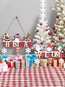 1set/2sets Creative Wooden Christmas Tree & Letter Decor Hanging Ornaments, Reindeer Christmas English Decor Sign