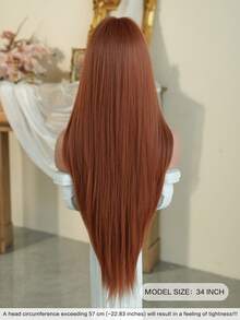 7JHH WIGS 34 Inch Extra Long Straight Maple Leaf Orange Wig With Bangs - Super Long Natural Layered Wigs, High Quality Soft Synthetic Fiber Wigs For Women Daily Wear, Festival Ready Party Use, Graduation Gift - Beginners Glueless Wig Accessories - trái cam - Xem 3