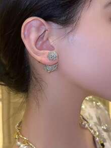 2pcs Elegant Square Cubic Zirconia Stud Earrings, Fashionable Four-Leaf Clover Design, Wedding Party Dress Earrings, Delicate Gift - Multicolor - View 4