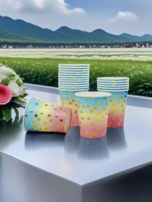 10/25 pièces, Gobelets en papier jetables à thème de tamponnage à chaud pour fête, gobelets laser disco de 9 onces, convient pour le thé chaud, le café, les cocktails, adapté aux familles, restaurants, magasins et cafés. Fournitures à pois pour 25 invités pour remise des diplômes, décorations d'anniversaire de musique, assiettes et serviettes de musique, set de couverts de fête, assiettes de fête décoratives de karaoké, décorations de fête, convient pour les anniversaires, baby showers