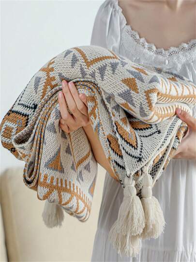 1pc Thick Knitted Sunlight Blanket, Multi-Color Bohemian Style Throw Blanket For Office Nap, Sofa, Warm For Winter
