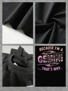 Camiseta de mujer con estampado de constelación de Géminis, camiseta de algodón suave, diseño de moda, top casual de manga corta, adecuada para uso diario, un regalo único para su estilo de moda, tela cómoda y transpirable, disponible en varios tamaños. - Negro - Ver 4
