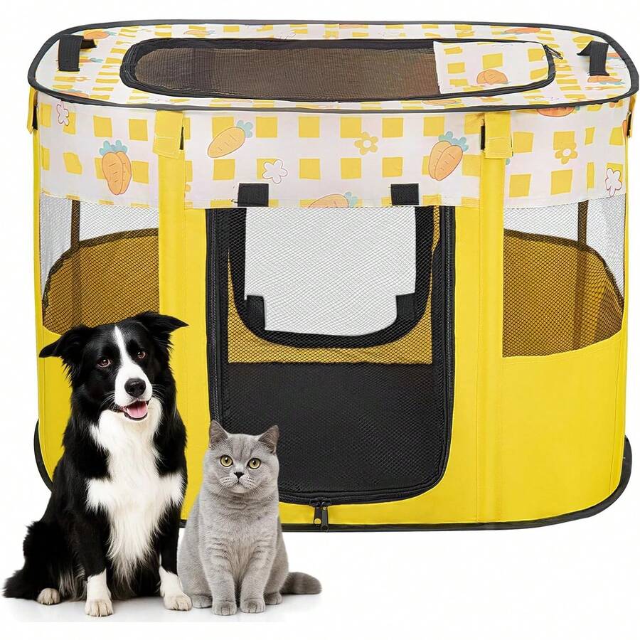 View of Shoze Foldable Pet Playpen, Portable Small Dog Cat Crate, Soft Indoor ...