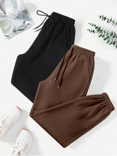 New Women's 2 Pieces Set Plus Velvet Casual Drawstring Sports Trousers Home Clothes Women's Sports Trousers Pajamas Autumn And Winter Casual Plus Velvet Sweat Cozy Pants Suitable For Home Outdoor Sports Gatherings, For Fall