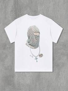 Camiseta de Punto Estampada de Corte Holgado - Blanco - Ver 6