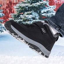 Winter Plush Lined Snow Boots For Dad And Mom, Warm And Non-Slip Casual Shoes For Elderly, Comfortable And Lightweight With Soft Cushioning, Hook And Loop Shoelaces, Black And Gray, Suitable For Daily Wear, Walking, Outdoor Hiking, And Snow Activities In Cold Winter Weather