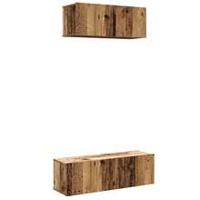 2 Piece TV Cabinet Set Wall-Mounted Old Wood Engineered Wood - Brown - View 2