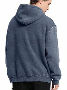 FAIABLE Mens Hoodies Oversized Unisex Wash Hoodie Heavyweight Fleece Vintage Cotton Sweatshirt Men Women Streetwear - 靛藍 - 查看 6