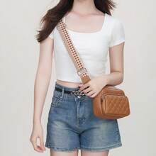 Borsa da donna elegante e versatile, piccola borsa a tracolla quadrata, borsa da donna alla moda, tracolla larga, borsa a tracolla con doppio tiretto.