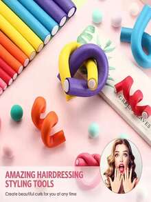 42pcs/Pack Universal Hair Curler Pads, Heat Resistant Foam Rollers, Rubber Curling Rods, Heat Insulation Curling Rods, PVC Bag Packed Hair Curling Rods - Multicolor - View 2