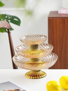 1pc Flower-Shaped High-Foot Tray With Gold Rim, Made Of PET Material, Unbreakable, Reusable Fruit/Dessert/Snack/Cake Serving Tray, Suitable For Various Festivals, Parties, Dinners, Living Room Tabletop Storage - Pink - View 9