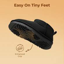 Kids' Winter Snow Boots - Warm Ankle-Length Waterproof Shoes With Faux Fur, Non-Slip For Boys & Girls - 黑與白 - 查看 6