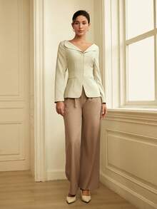 Women's Solid Color Elegant Curved Waist Blazer - Apricot - View 3