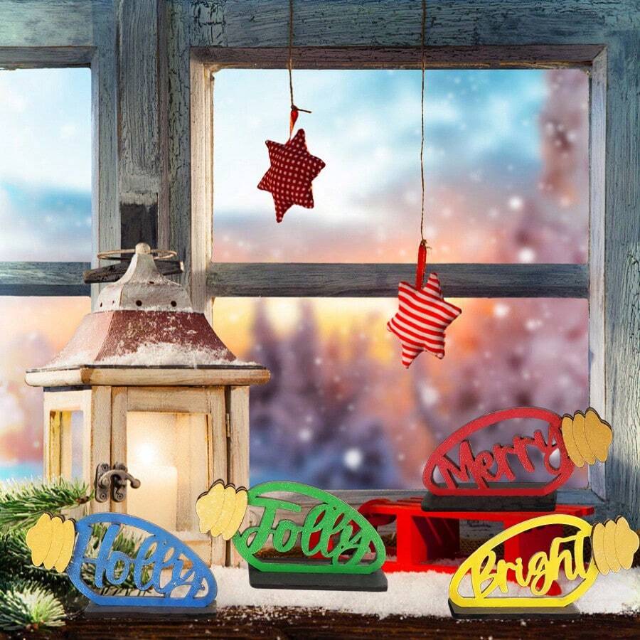 1/4/380 sets disponibles, 2 pièces/set Petites lumières de Noël plates en bois pour décoration de centre de table de salle à manger, décoration rurale amusante et mignonne sur le thème de Noël, décoration de bureau pour centre commercial