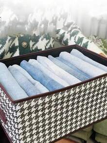 1pc Houndstooth Pattern Clothes Storage Box, Large Capacity Wardrobe Organizer Box, Foldable Home Storage Basket