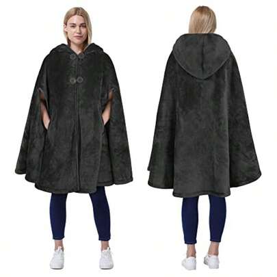 Women's Poncho Cape Oversized Sherpa Fleece Cloak Coat Snuggly Hooded Wearable Blanket Gift Idea For Women Mom