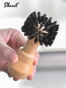 shoxil 1个适用于51/54/58mm手柄的咖啡手柄清洁刷，木质咖啡篮清洁刷，用于清洁意式浓缩咖啡压粉器和咖啡配件。 - 卡其色 - 查看 4