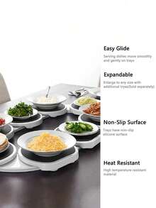 9pcs 360° Rotating Tray Serving Plate For Rectangular & Oblong Tables, Perfect For Family Gatherings, Banquets, And Weddings, Dining Table Large Tabletop. - Black and White - View 6
