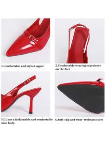 Décolleté con tacco a rocchetto da donna, scarpe da sposa con tacco alto a punta in pelle verniciata, tacchi a spillo rossi, scarpe da damigella d'onore, sandali eleganti e versatili con cinturino alla caviglia per signore mature - Rosso - Visualizzare 9
