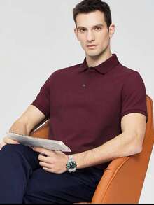 Men's PLAIN POLO Shirt Premium Cotton Pique Fabric Promotion - 酒紅色 - 查看 1