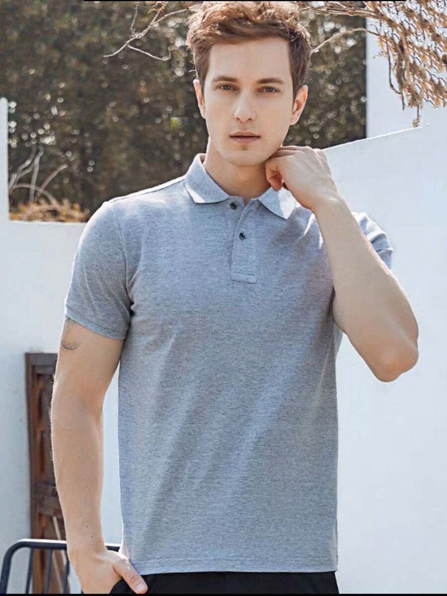 Men's PLAIN POLO Shirt Premium Cotton Pique Fabric Promotion - 淺灰色 - 查看 1