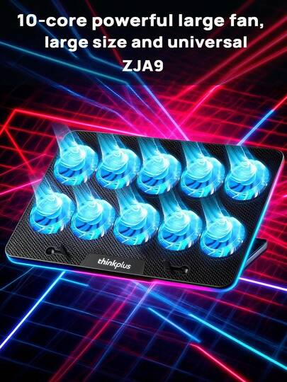 Lenovo Podstawka pod laptopa ZJA9 z chłodnicą i 10-rdzeniowym wentylatorem, siedmiostopniowa regulacja pod wieloma kątami, chłodzenie i redukcja hałasu, stylowy wygląd, wysoka kompatybilność, cicha konstrukcja, trójkątna stabilność, przełącznik RGB, nadaje się do biura i gier, kolor czarny