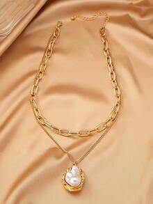 1 Paar asymmetrisch geformte modische Ohrringe mit Kunstperlen-Anhänger, eleganter Vintage-Stil für Frauen